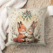 Coussin Renard et Lapin de Noël mignons sous le gui sur un (Couverture)