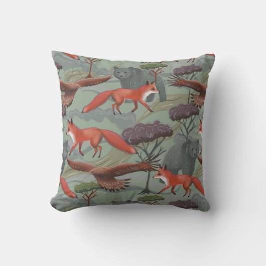 Coussin Renard et ours vert (Recto)