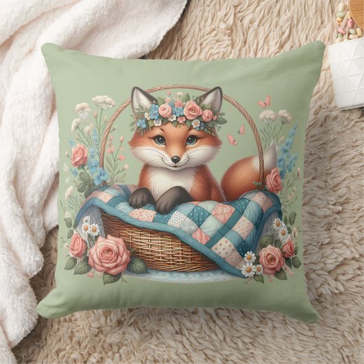 Coussin Renard floral dans un panier avec courtepointe et (Couverture)