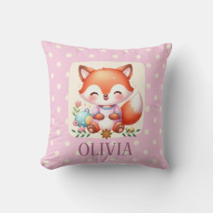 Coussin Renard mignon à pois élégant personnalisé