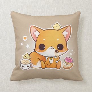 Coussin Renard mignon de chibi avec la glace de kawaii