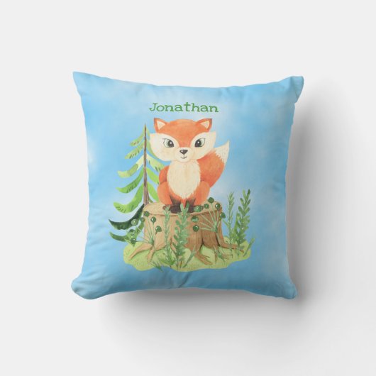 Coussin Renard mignon personnalisé sur une souche (Recto)