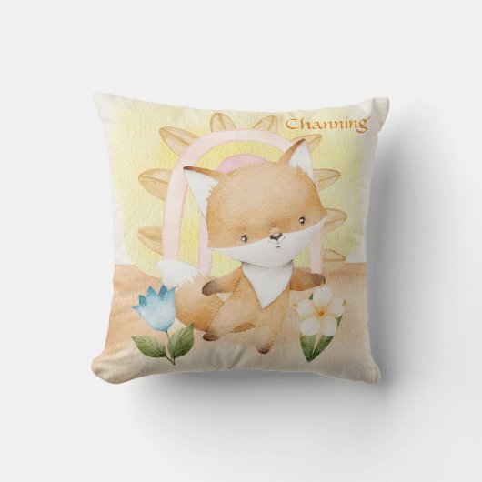 Coussin Renard personnalisé, Bébé Animaux, Boho, Arc-en-ci (Recto)