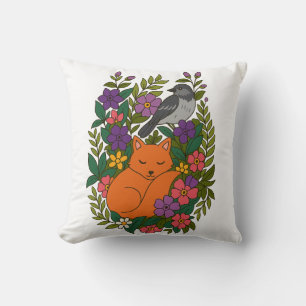 Coussin Renard, pigeon et fleurs