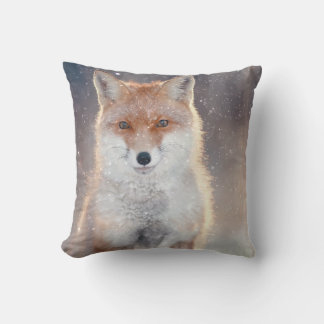 Coussin Renard rouge, forêt d'hiver, illustration pittores