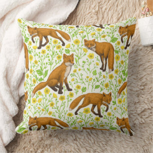 Coussin Renards et papillons sur le blanc naturel