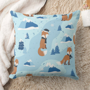 Coussin Renards hivernaux givrés