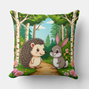 Coussin Rencontre d'un hérisson mignon et d'un lapin