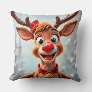 Coussin Renne de dessin animé décoration de Noël de fêtes