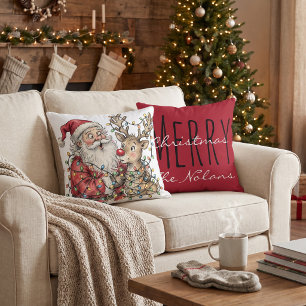 Coussin Renne de Noël de Père Noël personnalisé