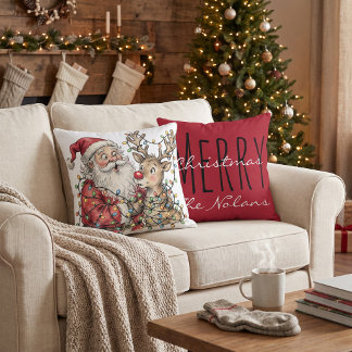 Coussin Renne de Noël de Père Noël personnalisé
