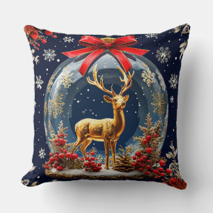 Coussin Renne Doré à l'Intérieur d'un Ornement de Noël Glo