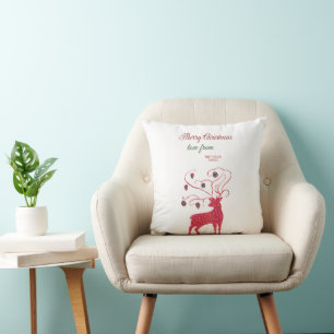 Coussin Renne rouge aquarelle de Noël