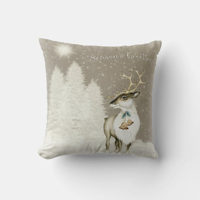 Coussin Renne rustique adorable en hiver (Recto)