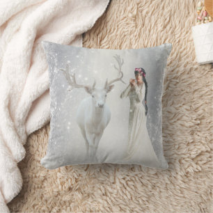 Coussin Renneige décoratif blanc Joyeux Noël