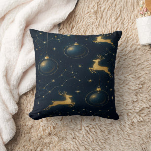 Coussin Rennes célestes et ornements étoile dorée