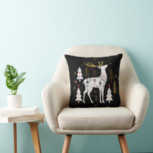 Coussin Rennes de Noël de l'art populaire scandinave moder