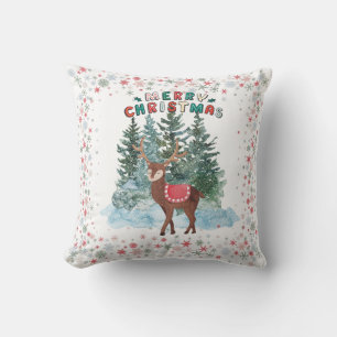 Coussin Rennes de Noël rouges et vertes