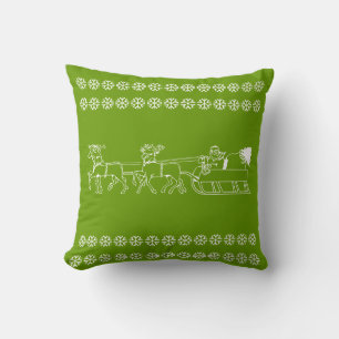 Coussin Rennes du Père Noël & arbre en blanc sur un coussi