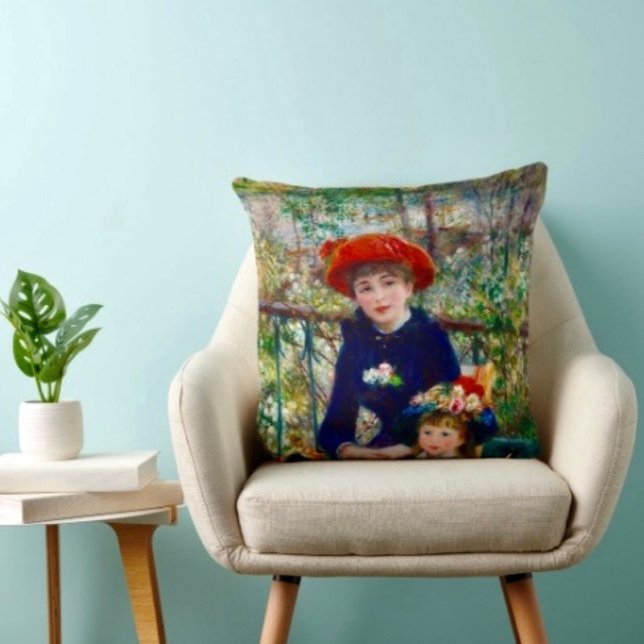 Coussin Renoir’s Mère et Enfant   (Throw Pillow 100% polyester heavyweight stretch material. Hidden zipper Made in the USA.
)