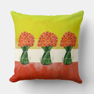 Coussin Renoncule d'été jaune orange aquarelle