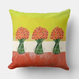 Coussin Renoncule italienne jaune orange aquarelle