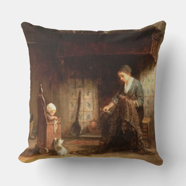 Coussin Réparant les filets (huile sur le panneau) (Recto)