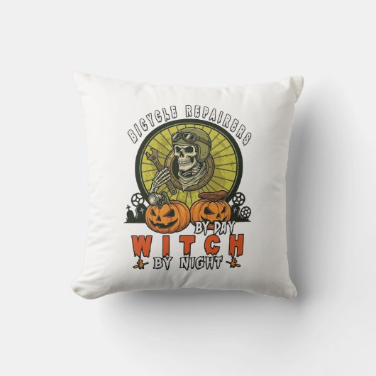 Coussin Réparateurs de vélos Sorcière Crâne Clé à molette (Recto)