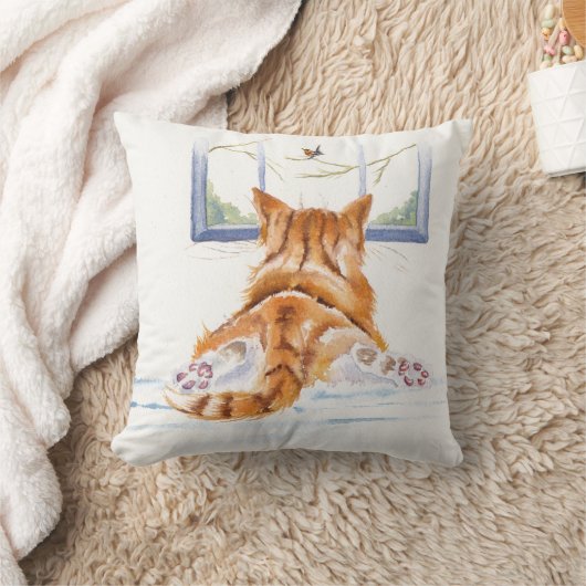 Coussin Repos Oiseau de chats de gingembre (Couverture)