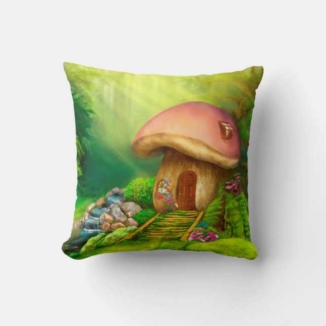 Coussin Reposez 16" x 16" maison de champignon (Recto)