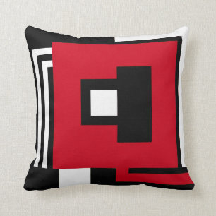 Coussin Reposez noir, blanc &red dans le style géométriq