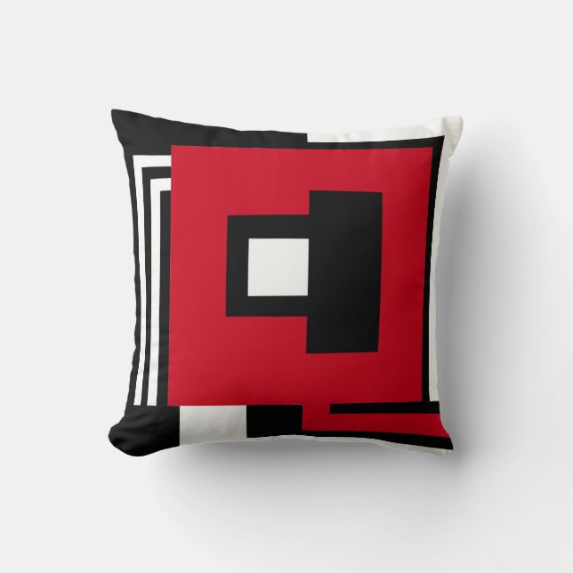 Coussin Reposez noir, blanc &red dans le style géométrique (Recto)