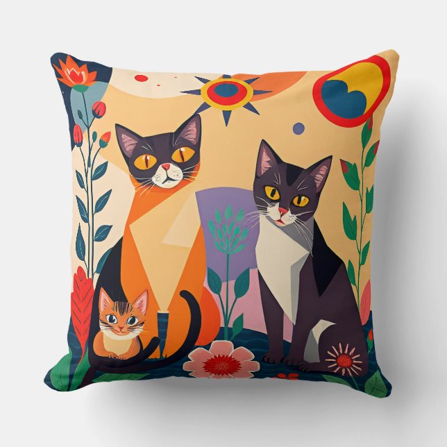 Coussin Représentation Artistique Abstraite de Chats (Recto)