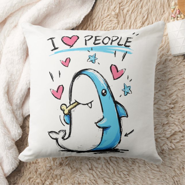 Coussin Requin aime les gens Funny Doodle Cartoon (Couverture)
