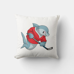 Coussin Requin au hockey sur glace avec bâton de hockey su