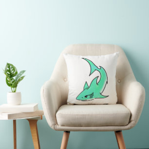 Coussin requin bleu vert dessin animé océan animal menthe