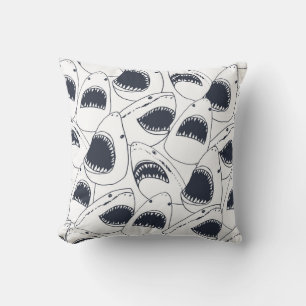 Coussin Requin en colère, motif de gribouillis vintage.