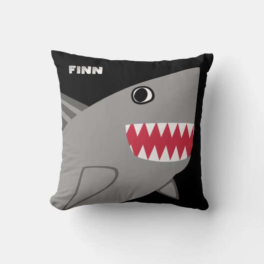 Coussin Requin gris personnalisé d'amusement sur le noir (Recto)