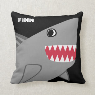 Coussin Requin gris personnalisé d'amusement sur le noir