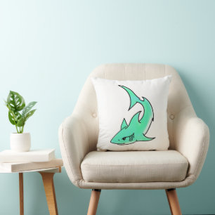 Coussin requin souriant de dessin animé bleu vert océan an