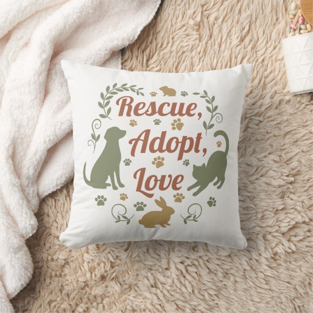 Coussin Rescue, Adopt, Love (Couverture)