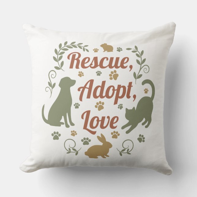 Coussin Rescue, Adopt, Love (Recto)