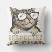 Coussin Respectez le chat – Illustration de chat à lunette (Verso)