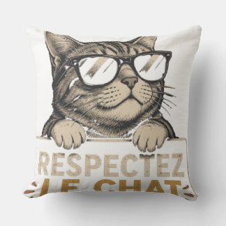 Coussin Respectez le chat – Illustration de chat à lunette