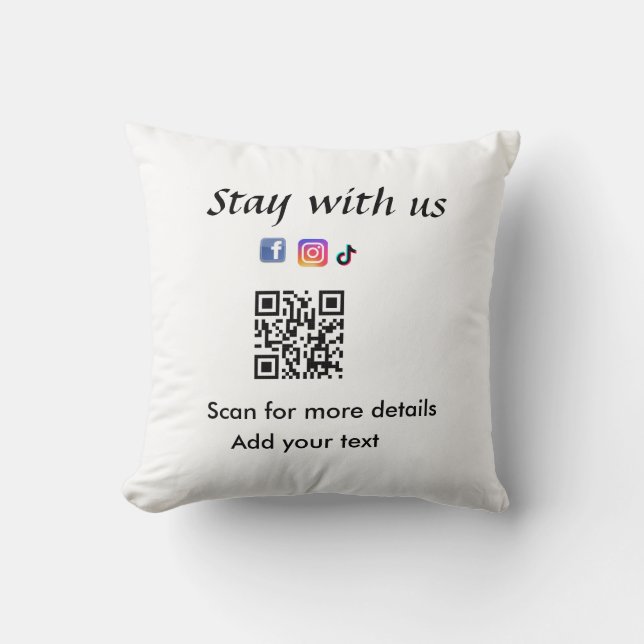 Coussin Restez avec nous ajoutez un code q r texte des lie (Recto)
