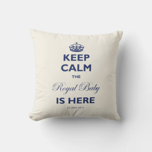 Coussin Restez Calme Le Bébé Royal est ici Texte blanc & b