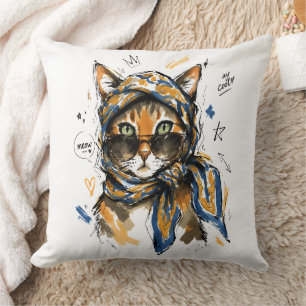 Coussin Restez Cool Chat avec des Lunettes de Soleil & Éch