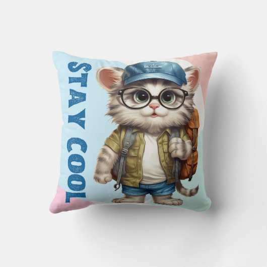 Coussin Restez Cool Chat Portant Des Lunettes Casquette Re (Verso)