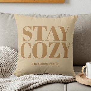 Coussin Restez Cosy Beige Festigraphe Typographie Blanc Vo