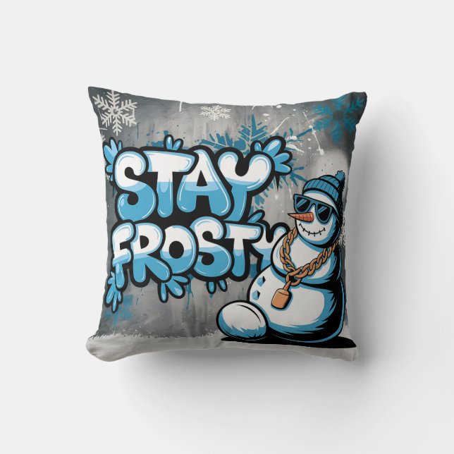 Coussin Restez Frosty Cool Snowman Vibes d'hiver (Recto)